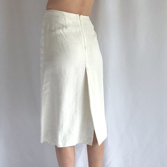 Vintage Max Mara Linen Midi Skirt in Cream - Picture 4 of 5